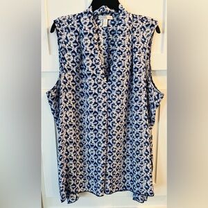 Spense Navy and White Printed Sleeveless Tank